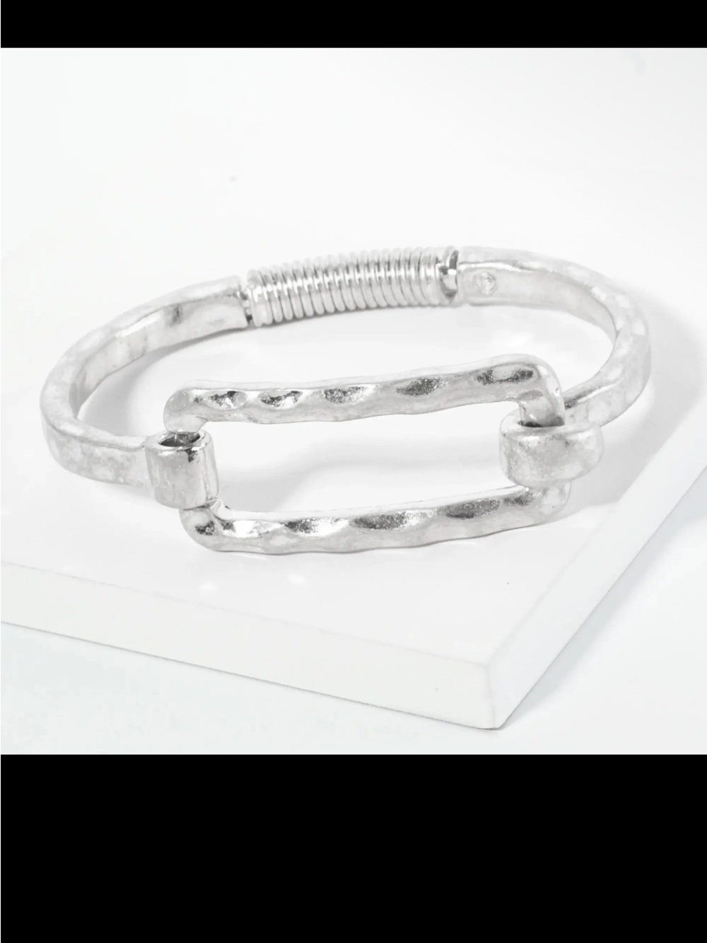 Hammered Silver Open-Link Cuff Bracelet - Women Accessories